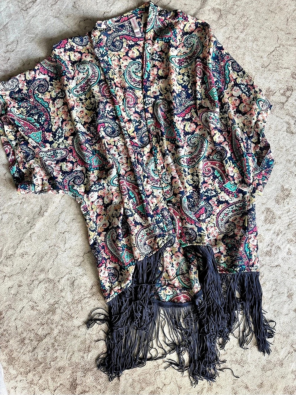 Xhilaration Paisley Fringe Scarf in Blue & Pink